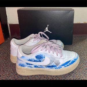 Custom painted Air Force 1s Japanese Wave design